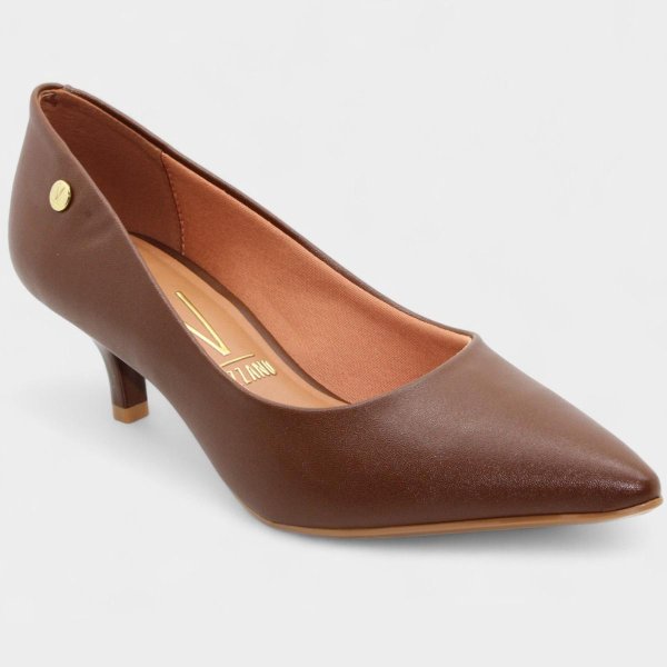 Scarpin Vizzano Salto Baixo Básico Bico Fino Feminino - Marrom Escuro
