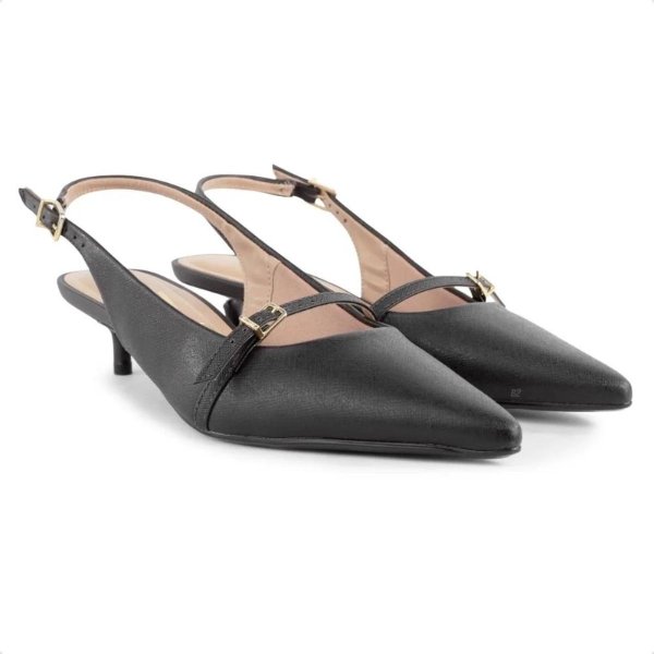 Scarpin Vizzano Slingback Salto Fino Baixo Fosco - Preto