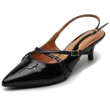 Scarpin Vizzano Slingback Salto Fino Baixo Verniz - Preto Scarpin Vizzano Slingback Salto Fino Baixo Verniz - Preto
