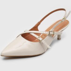 Scarpin Vizzano Slingback Salto Fino Baixo Verniz - Off White Scarpin Vizzano Slingback Salto Fino Baixo Verniz - Off White