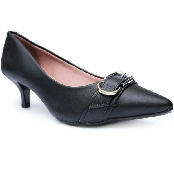 Scarpin Vizzano Salto Médio Bico Fino Fivela Feminino - Preto