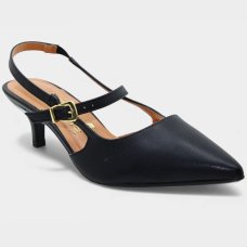 Scarpin Vizzano Slingback Bico Fino Tiras Salto Baixo - Preto