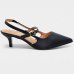 Scarpin Vizzano Slingback Bico Fino Tiras Salto Baixo - Preto