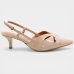 Scarpin Vizzano Slingback Bico Fino Verniz Salto Baixo - Bege