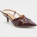 Scarpin Vizzano Slingback Bico Fino Verniz Salto Baixo - Marrom Escuro