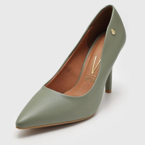 Scarpin Vizzano Pelica Salto Alto Bico Fino - Verde Oliva