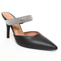 Mule Vizzano Salto Alto Tira Strass - Preto
