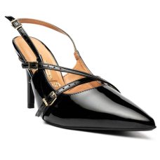 Scarpin Vizzano Slingback Fivelas Salto Médio Verniz - Preto