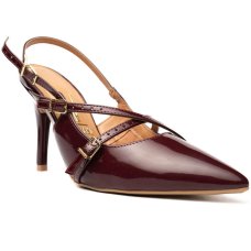 Scarpin Vizzano Slingback Fivelas Salto Médio Verniz - Vinho