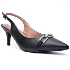 Scarpin Vizzano Slingback Strass Salto Médio - Preto