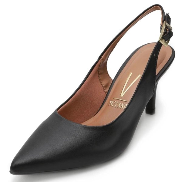 Scarpin Vizzano Napa Slingback Salto Fino Médio - Preto