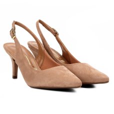 Scarpin Vizzano Slingback Camurça Salto Fino Médio - Bege