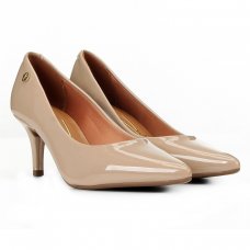 Scarpin Vizzano Bico Fino Salto Médio Verniz Feminino - Bege