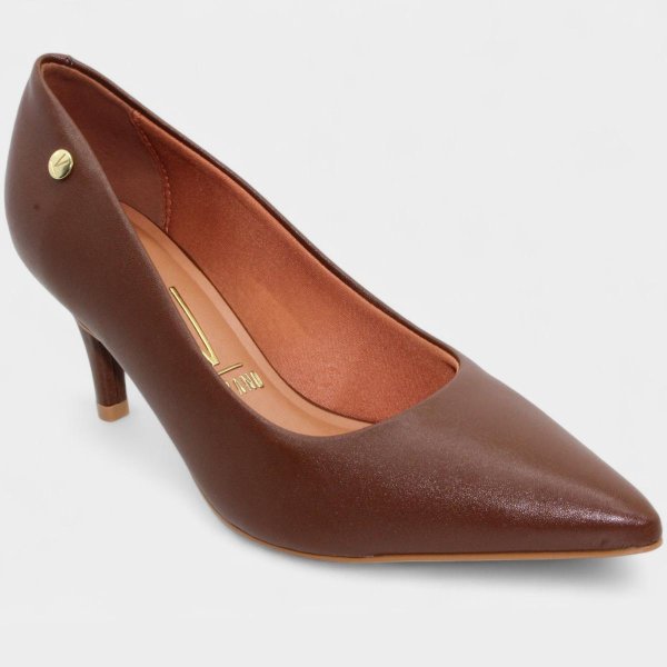 Scarpin Vizzano Salto Médio Bico Fino Feminino - Marrom Claro