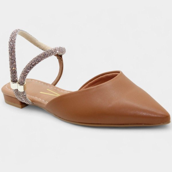Sandália Vizzano Salto baixo Strass Bico Fino Feminino - Caramelo