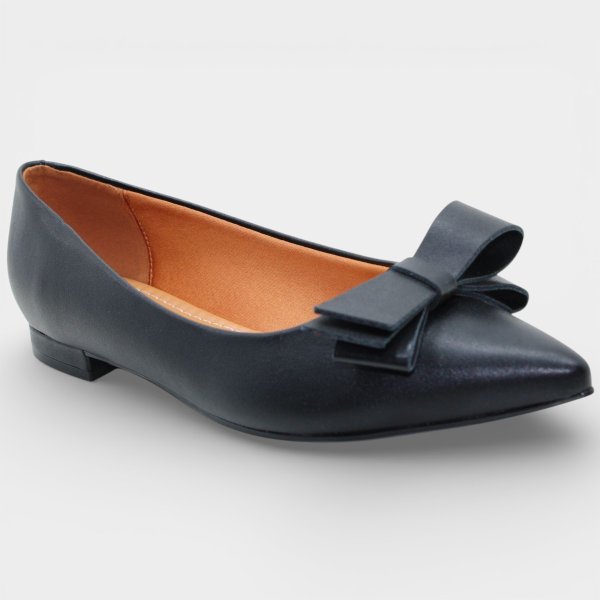 Sapatilha Vizzano Salto Baixo Bico Fino Laço Feminino - Preto