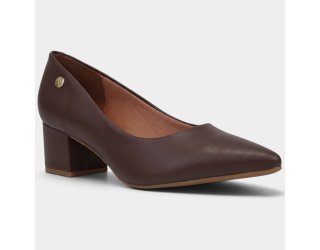 Scarpin Vizzano Bico Fino Salto Bloco Feminino - Marrom Escuro Scarpin Vizzano Bico Fino Salto Bloco Feminino - Marrom Escuro