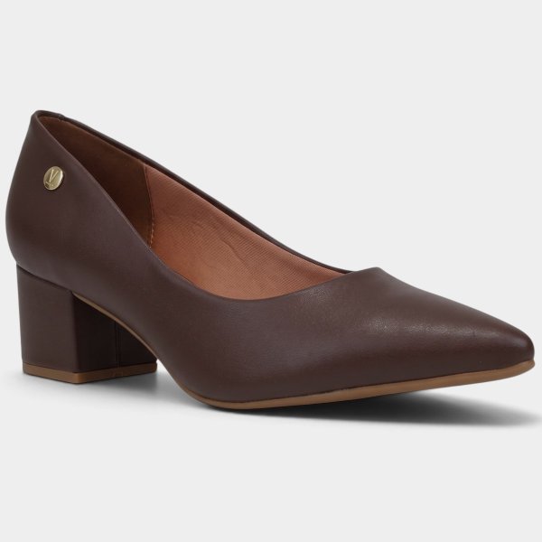Scarpin Vizzano Bico Fino Salto Bloco Feminino - Marrom Escuro