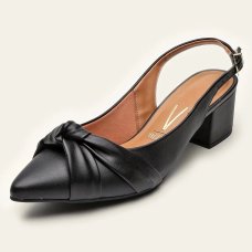 Scarpin Vizzano Slingback Salto Bloco Nó Feminino - Preto