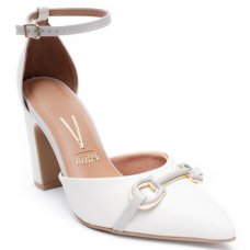 Scarpin Vizzano Salto Grosso Detalhe Feminino - Off White