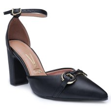 Scarpin Vizzano Salto Grosso Detalhe Feminino - Preto