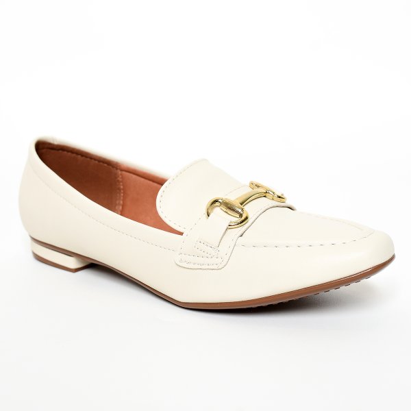 Mocassim Loafer Vizzano Metal Feminino - Branco Off