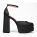 Peep Toe Meia Pata Vizzano Bico Quadrado Salto Bloco Alto - Preto