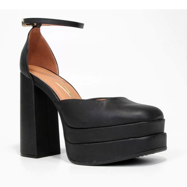 Peep Toe Meia Pata Vizzano Bico Quadrado Salto Bloco Alto - Preto