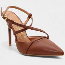 Scarpin Vizzano Salto Alto Tiras Cruzadas Feminino - Marrom Scarpin Vizzano Salto Alto Tiras Cruzadas Feminino - Marrom
