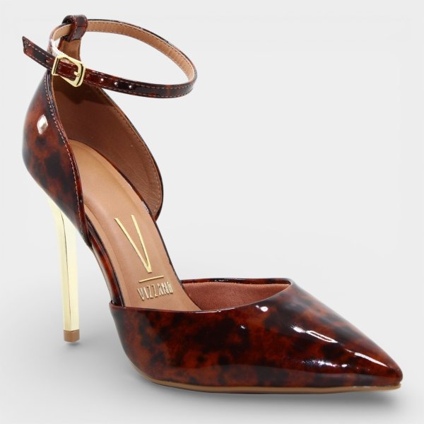 Scarpin Vizzano Salto Alto Metalizado Verniz Feminino - Marrom e Preto