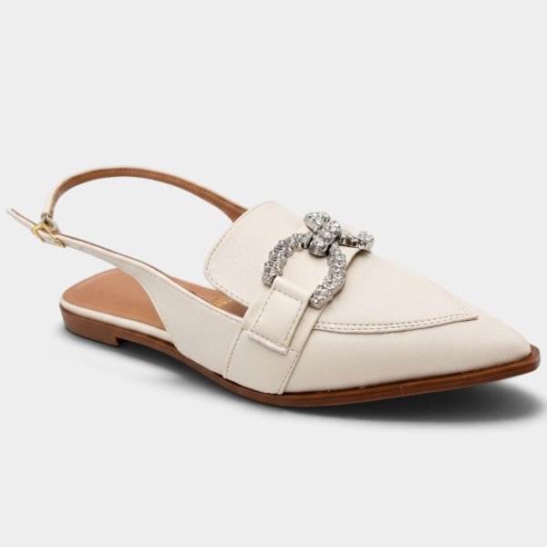 Sapatilha Vizzano Slingback Bico Fino Detalhe Strass Feminina - Off White