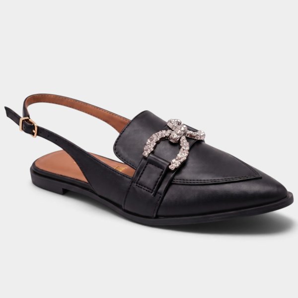 Sapatilha Vizzano Slingback Bico Fino Detalhe Strass Feminina - Preto