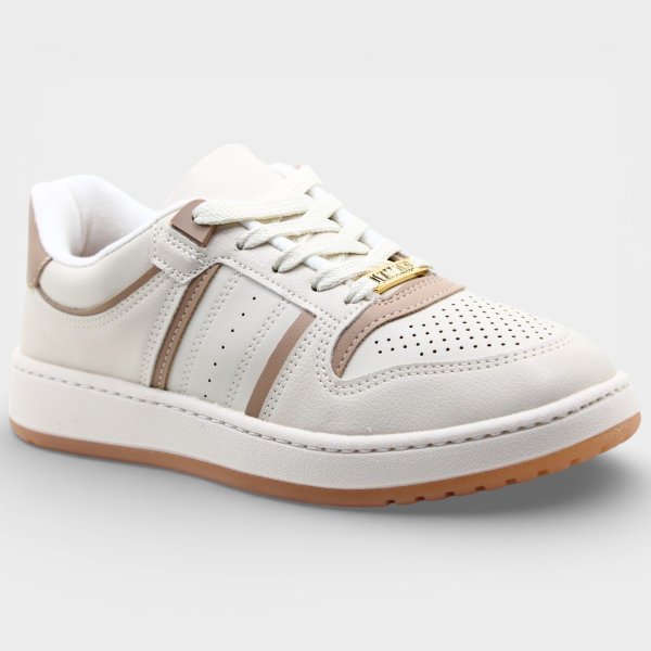 Tênis Vizzano Microperfuros Recortes Feminino - Off White e Bege