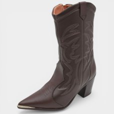 Bota Vizzano Western Cano Médio Feminina - Marrom Escuro