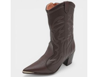 Bota Vizzano Western Cano Médio Feminina - Marrom Escuro Bota Vizzano Western Cano Médio Feminina - Marrom Escuro