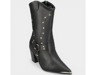 Bota Vizzano Apliques Cano Médio Feminina - Preto