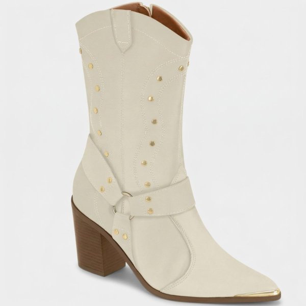 Bota Vizzano Apliques Cano Médio Feminina - Off White