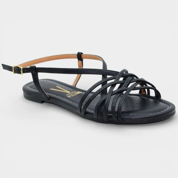 Rasteira Vizzano Tiras Cruzadas Feminina - Preto