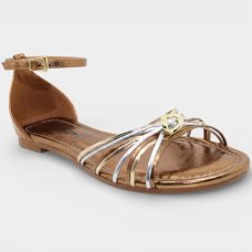 Rasteira Vizzano Tiras Cruzadas Metalizada Feminina - Bronze