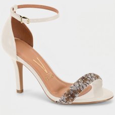 Sandália Vizzano Salto Alto Tira Strass Feminina - Branco