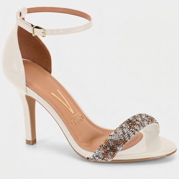Sandália Vizzano Salto Alto Tira Strass Feminina - Branco