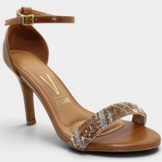 Sandália Vizzano Salto Alto Tira Strass Feminina - Marrom