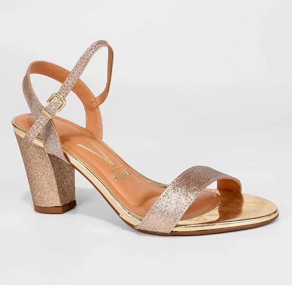 Sandália Vizzano Salto Grosso Médio Glitter Feminina - Dourado