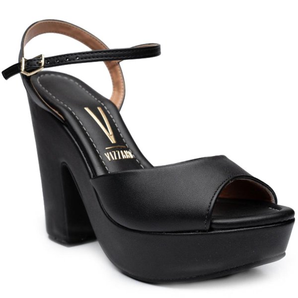 Sandália Plataforma Vizzano Salto Grosso Feminino - Preto