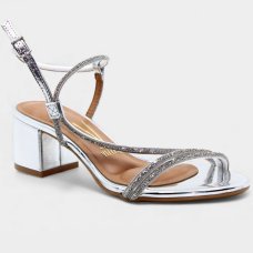 Sandália Vizzano Tiras Strass Salto Bloco Feminina - Prata Sandália Vizzano Tiras Strass Salto Bloco Feminina - Prata