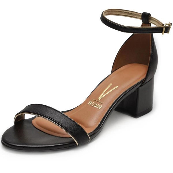 Sandália Vizzano Salto Bloco Detalhe Dourado Feminina - Preto
