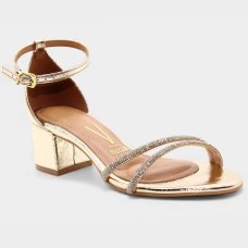 Sandália Vizzano Salto Bloco Strass Metalizada Feminina - Dourado