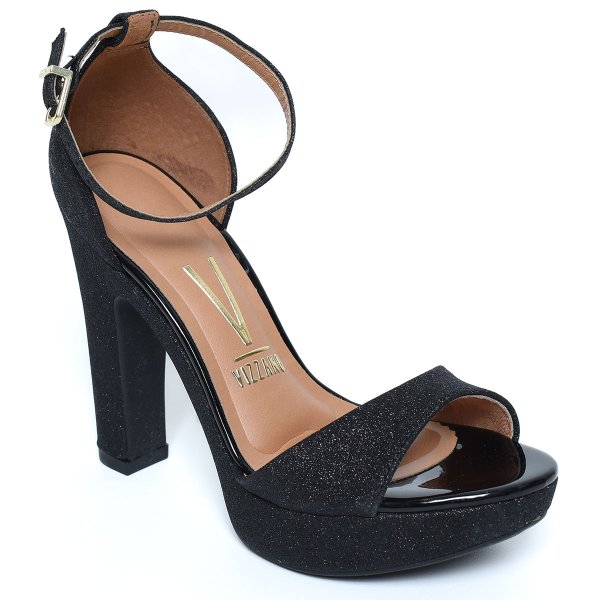 Sandália Vizzano Meia Pata Gliter Salto Grosso Feminina - Preto