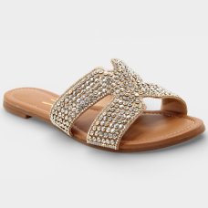 Rasteira Vizzano H Strass Feminina - Caramelo