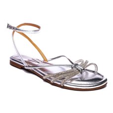 Rasteira Vizzano Multi Tiras Strass Metalizada Feminina - Prata